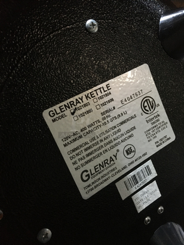 Glenray Commercial Countertop Soup Warming Kettle! Model 1021803 Serial E4047637! 120V! - Image 5 of 6