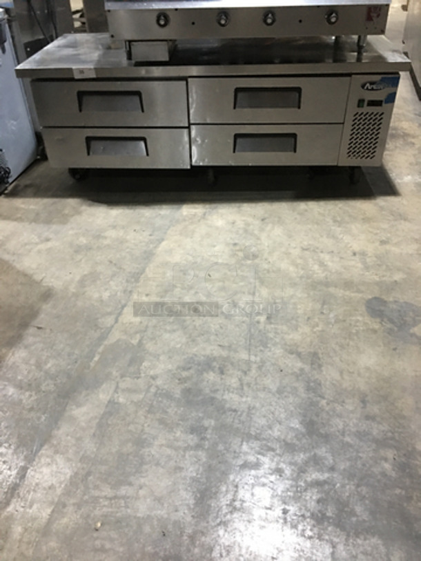 2017 Atosa 72 Inch 4 Drawer Refrigerated Chef Base! Model MGF8453GR! All S.S.! On Commercial Casters! 115V 1 Phase!
