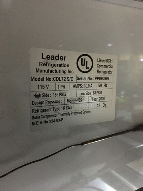 Leader Commercial Refrigerated Deli/Bakery Display Case! All Stainless Steel! Model CDL72SC Serial PP090993! 115V 1Phase! - Image 7 of 8