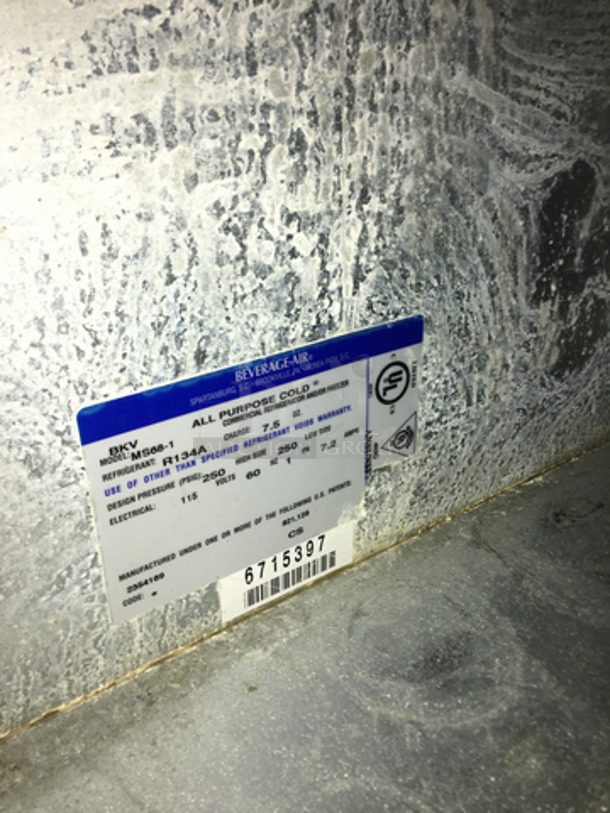 NICE! Beverage Air Commercial Refrigerated Work Top Station! With 2 Door Underneath Storage Space! With Cold Topping Rail! All Stainless Steel! Model MS681 Serial 6715397! 115V 1Phase! - Image 7 of 9