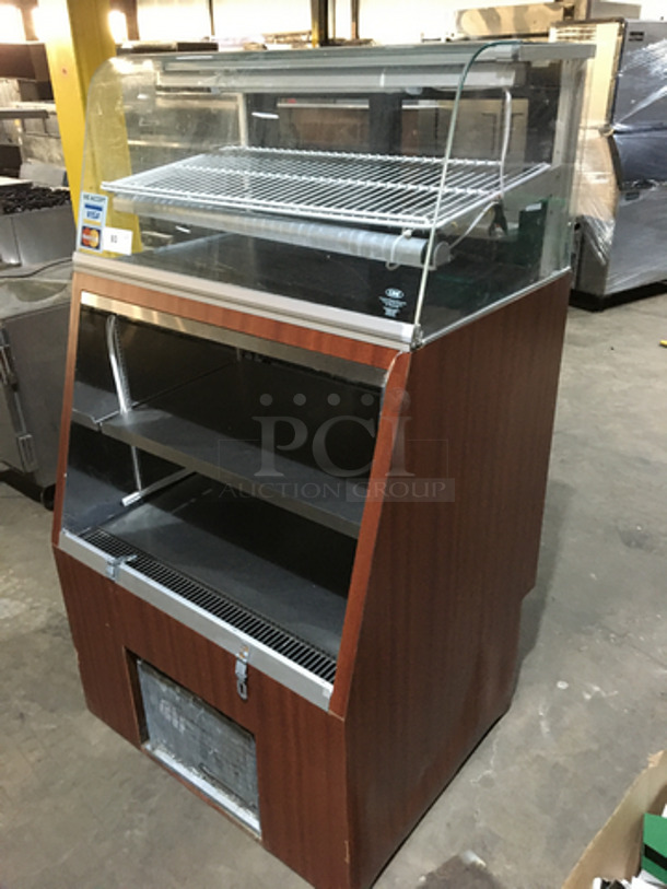 NICE! Wooden Style Open Grab-N-Go Display Case! With Enclosed Curved Glass Showcase On Top! With Sliding Back Access Doors! - Image 2 of 8