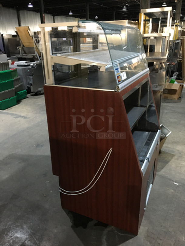 NICE! Wooden Style Open Grab-N-Go Display Case! With Enclosed Curved Glass Showcase On Top! With Sliding Back Access Doors! - Image 3 of 8