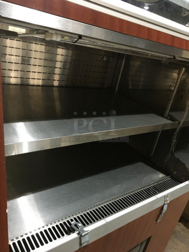 NICE! Wooden Style Open Grab-N-Go Display Case! With Enclosed Curved Glass Showcase On Top! With Sliding Back Access Doors! - Image 6 of 8