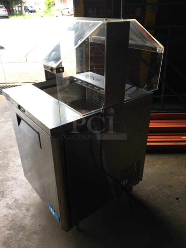 Turbo Air Commercial Refrigerated Salad Bar Island! With Sneeze Guard! With Underneath Storage Space! All Stainless Steel! Model MST28711S Serial MS2TA02075! 115V 1 Phase! On Legs! - Image 3 of 10