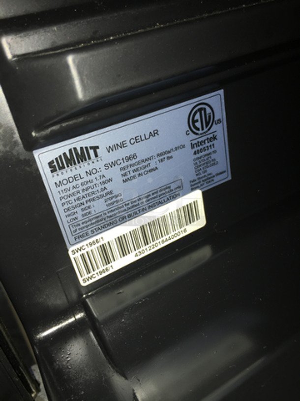 Summit Commercial Wine Cooler Merchandiser! Model SWC1966 Serial 4301220164400016! 115V! - Image 7 of 8