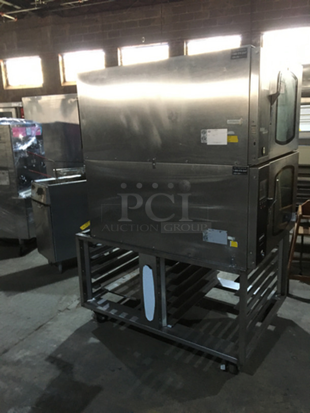 Belshaw Adamatic Commercial Electric Powered Dual Combi Oven! With View Through Doors! With Pan Racks Underneath! All Stainless Steel! Model FG189UZ84 Serial 2000003710FA032620! 2 X Your Bid! Makes One Unit! On Casters! - Image 3 of 10