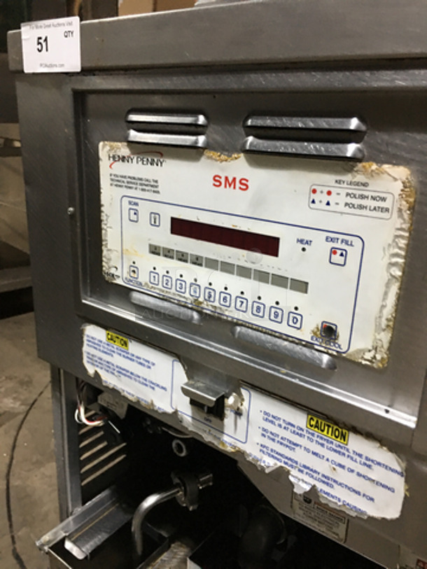 AMAZING! Henny Penny Natural Gas Powered KFC EDITION Pressure Fryer! 8 Head Pressure Fryer! With Oil Filter System! With Auto Lift Tray Holder! Model 580! On Commercial Casters! - Image 8 of 9