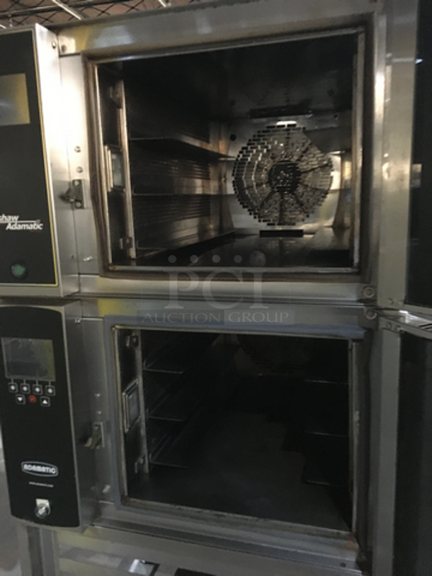 Belshaw Adamatic Commercial Electric Powered Dual Combi Oven! With View Through Doors! With Pan Racks Underneath! All Stainless Steel! Model FG189UZ84 Serial 2000003710FA032620! 2 X Your Bid! Makes One Unit! On Casters! - Image 6 of 10