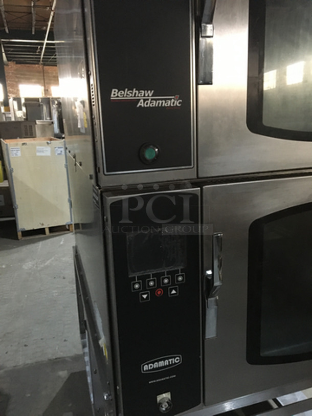 Belshaw Adamatic Commercial Electric Powered Dual Combi Oven! With View Through Doors! With Pan Racks Underneath! All Stainless Steel! Model FG189UZ84 Serial 2000003710FA032620! 2 X Your Bid! Makes One Unit! On Casters! - Image 8 of 10