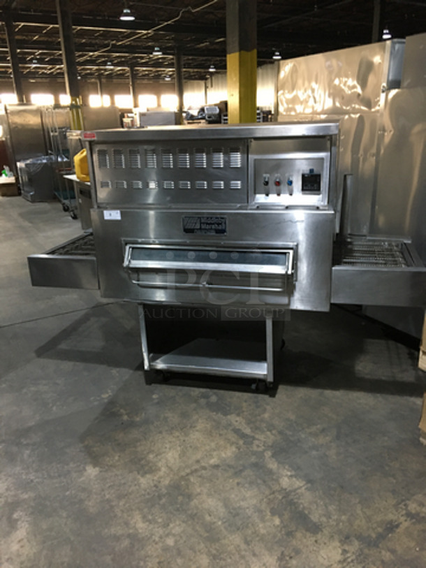 BEAUTIFUL! Middleby Marshall Commercial Natural Gas Powered Single Deck Conveyor Pizza Oven! With Underneath Storage Space! All Stainless Steel! Model US3002 Serial 33101E284154!  Working When Removed!