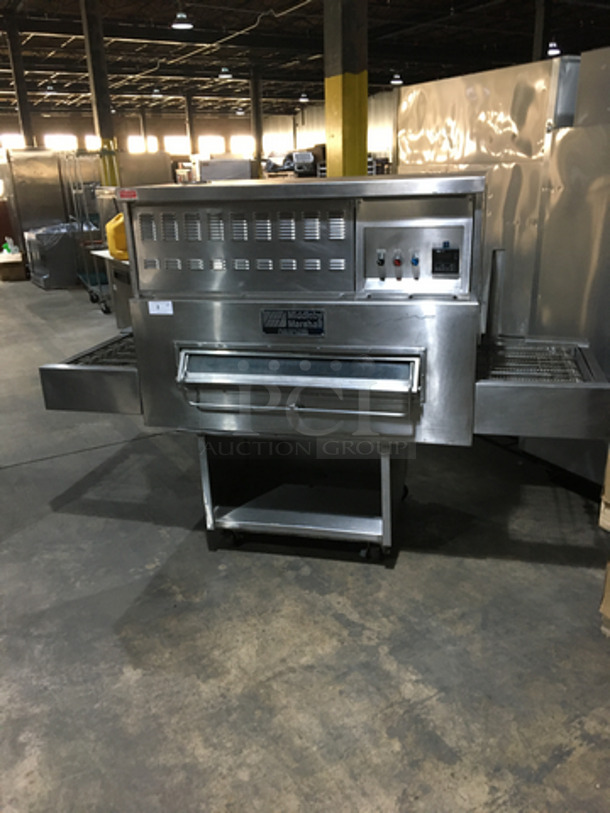 BEAUTIFUL! Middleby Marshall Commercial Natural Gas Powered Single Deck Conveyor Pizza Oven! With Underneath Storage Space! All Stainless Steel! Model US3002 Serial 33101E284154!  Working When Removed! - Image 1 of 12