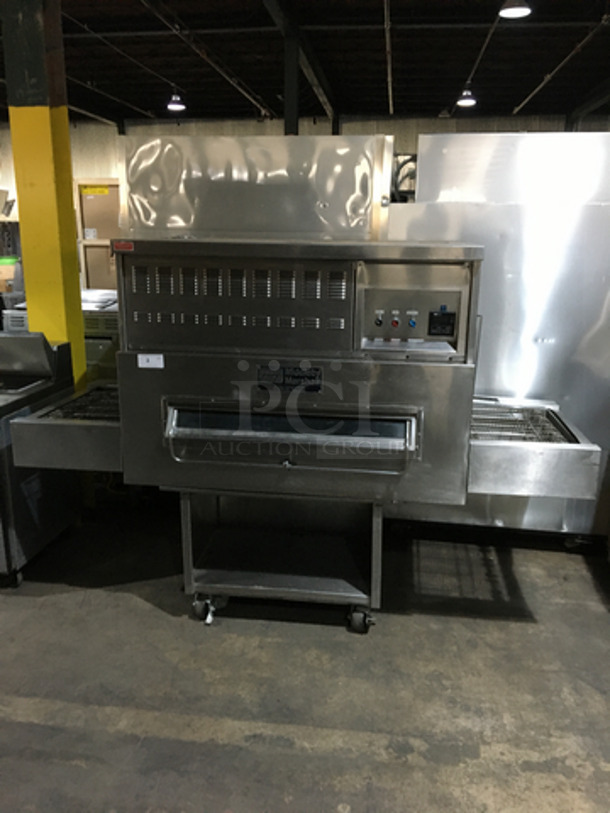 BEAUTIFUL! Middleby Marshall Commercial Natural Gas Powered Single Deck Conveyor Pizza Oven! With Underneath Storage Space! All Stainless Steel! Model US3002 Serial 33101E284154!  Working When Removed! - Image 12 of 12