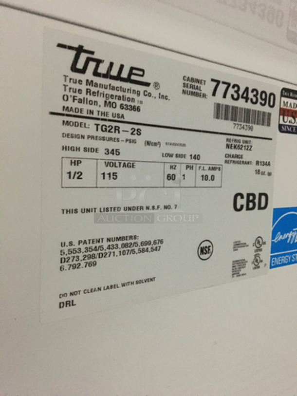True Commercial 2 Door Reach In Refrigerator! With Poly Coated Racks! All Stainless Steel! Model TG2R2S Serial 7734390! 115V 1Phase! - Image 8 of 10