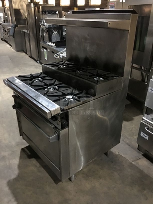 Jade Range All Stainless Steel Natural Gas Powered 6 Burner Split Level Stove! With Backsplash & Overhead Salamander Shelf! With Full Size Oven Underneath! On Legs! - Image 3 of 10