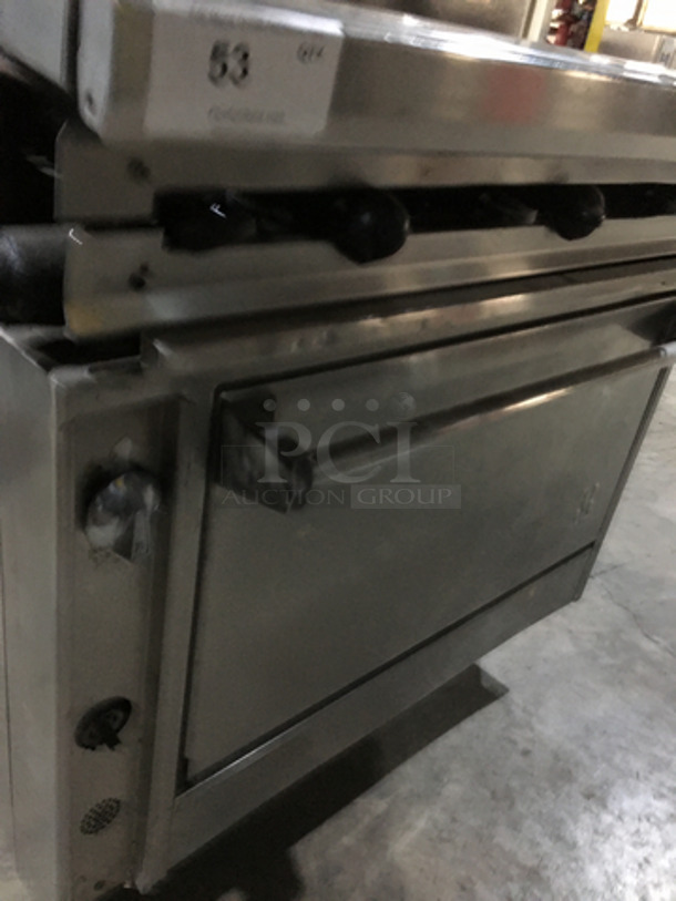Jade Range All Stainless Steel Natural Gas Powered 6 Burner Split Level Stove! With Backsplash & Overhead Salamander Shelf! With Full Size Oven Underneath! On Legs! - Image 9 of 10