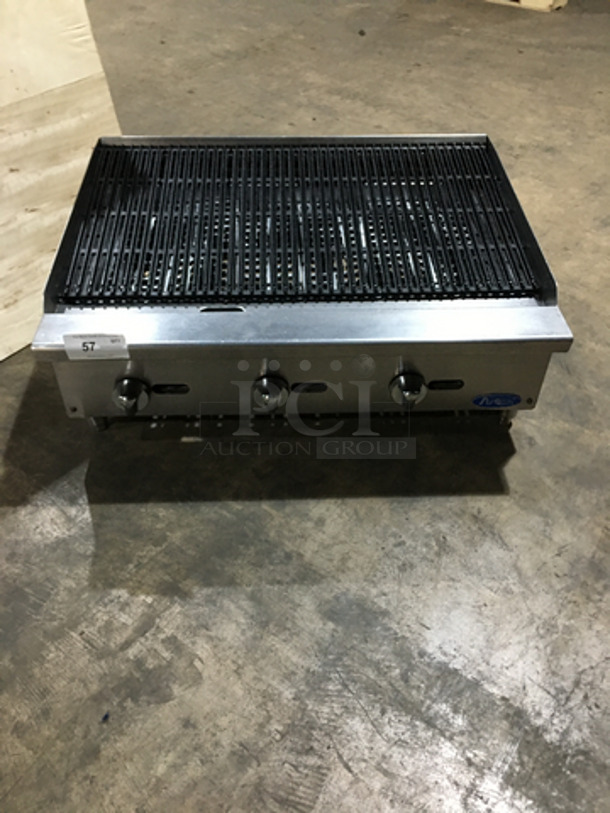 Cook Rite By Atosa Commercial Countertop Natural Gas Powered Char Broiler Grill! All Stainless Steel! With Back & Side Splashes! On Legs!