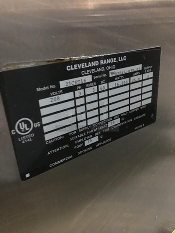 Cleveland Commercial Countertop Steam Cabinet! All Stainless Steel! Steam Craft Edition! Model 21CET16 Serial WC8204503F02! 208V 3Phase! On Legs! - Image 5 of 9