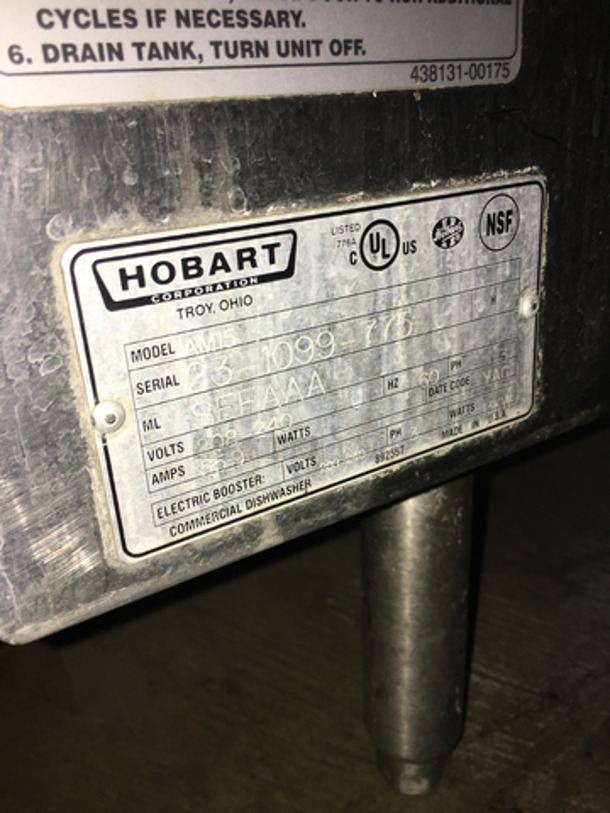 Hobart Commercial Heavy Duty Pass Through Dishwasher! All Stainless Steel! Model AM15 Serial 231099775! 208/240V 3Phase! On Legs! - Image 9 of 10
