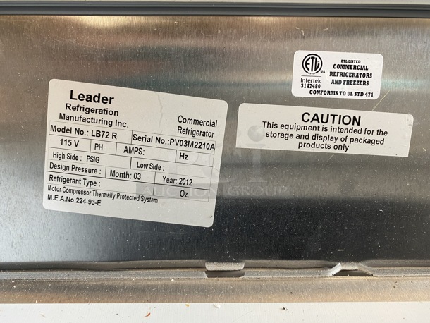 BRAND NEW! 2012 Leader Model LB72R Stainless Steel Commercial 4 Drawer Chef Base. Does Not Have Remote Compressor. 115 Volts, 1 Phase. 72x32x26. - Image 6 of 8