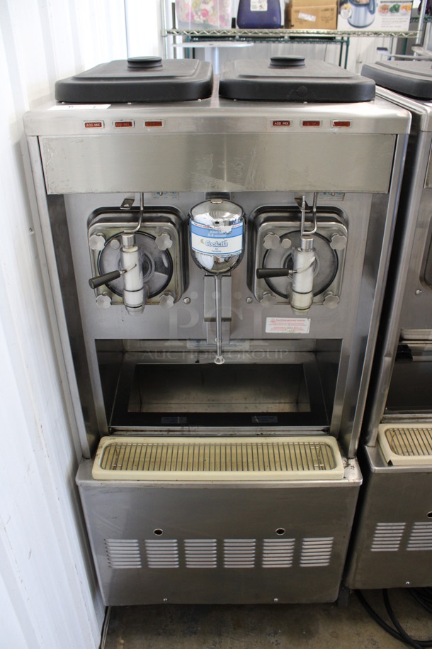 Taylor Model 342D-27 Stainless Steel Commercial Floor Style Air Cooled 2 Flavor Frozen Beverage Machine w/ Drink Mixer Attachment on Commercial Casters. 208-230 Volts, 1 Phase. 26x34x60