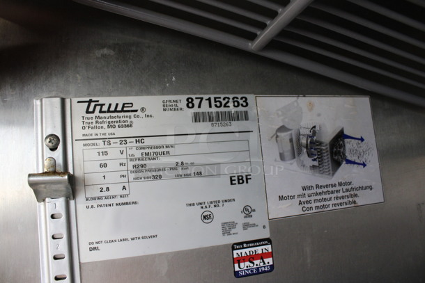 2015 True Model TS-23-HC Stainless Steel Commercial Single Door Reach In Cooler w/ Poly Coated Racks on Commercial Casters. 115 Volts, 1 Phase. 27x30x82.5. Tested and Working! - Image 5 of 6