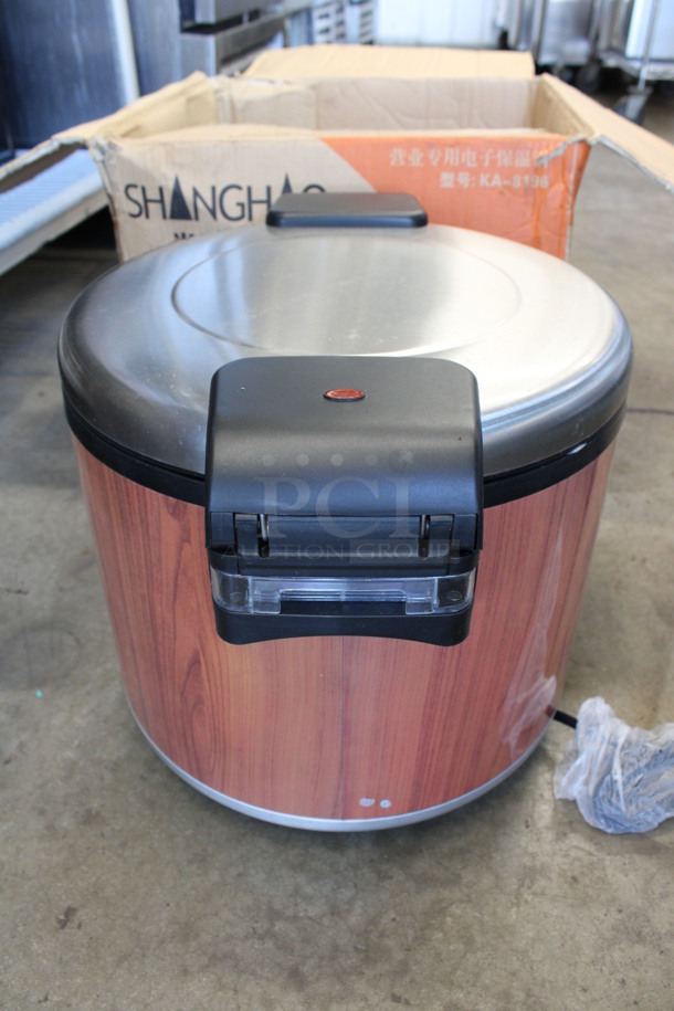 BRAND NEW IN BOX! Shanghao Model KA-8196 Chrome Finish Countertop Rice Cooker. 110 Volts, 1 Phase. 19x15x15