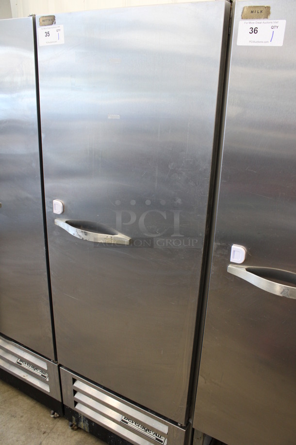 Beverage Air Model KR12-1AS Stainless Steel Commercial Single Door Reach In Cooler w/ Poly Coated Racks on Commercial Casters. 115 Volts, 1 Phase. 24x25x67. Tested and Powers On But Does Not Get Cold - Image 3 of 6