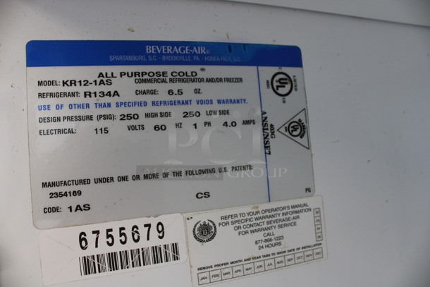 Beverage Air Model KR12-1AS Stainless Steel Commercial Single Door Reach In Cooler on Commercial Casters. 115 Volts, 1 Phase. 24x25x67. Tested and Working! - Image 5 of 6