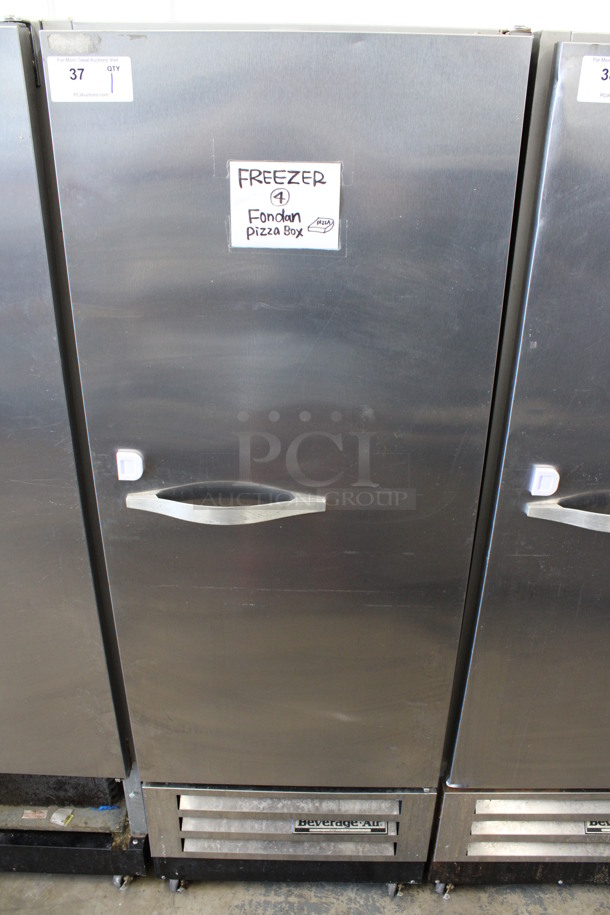 Beverage Air Model KF12-1AS Stainless Steel Commercial Single Door Reach In Freezer w/ Poly Coated Racks on Commercial Casters. 115 Volts, 1 Phase. 24x25x67. Tested and Working!