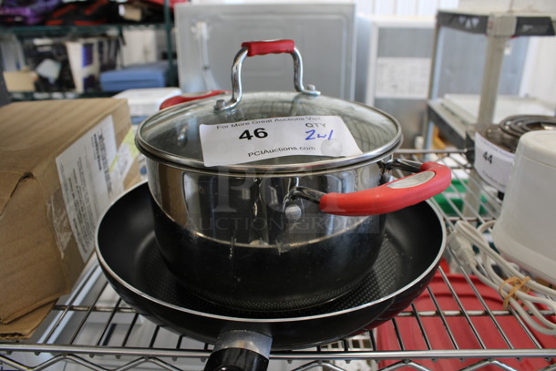 2 Metal Items; Sauce Pot w/ Lid and Skillet. 12x8.5x7, 19.5x12x2. 2 Times Your Bid! - Image 2 of 2