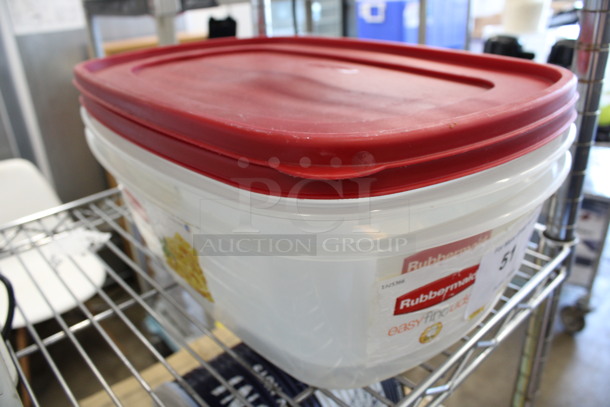 2 Rubbermaid Poly Clear Containers w/ 2 Red Poly Lids. 10.5x16x5. 2 Times Your Bid! - Image 2 of 3