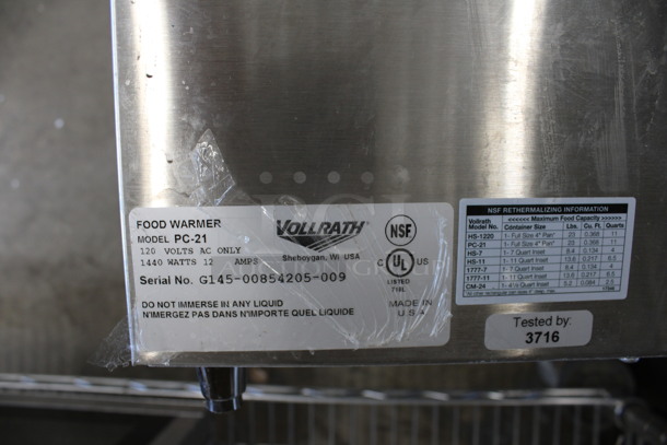 Vollrath Model PC-21 Stainless Steel Commercial Countertop Food Warmer. 120 Volts, 1 Phase. 14x22x9. Tested and Working! - Image 4 of 4