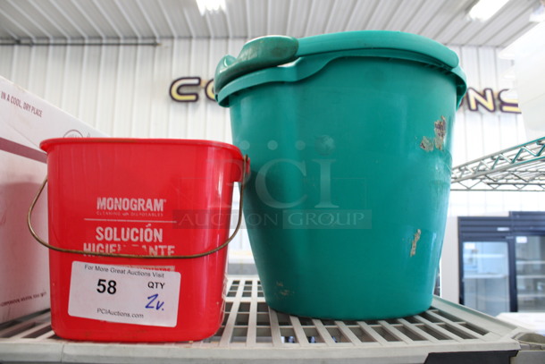 2 Poly Buckets; Red and Green. 8.5x8.5x7.5, 14x16x13. 2 Times Your Bid!