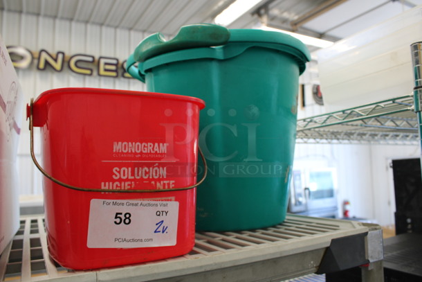 2 Poly Buckets; Red and Green. 8.5x8.5x7.5, 14x16x13. 2 Times Your Bid! - Image 2 of 3