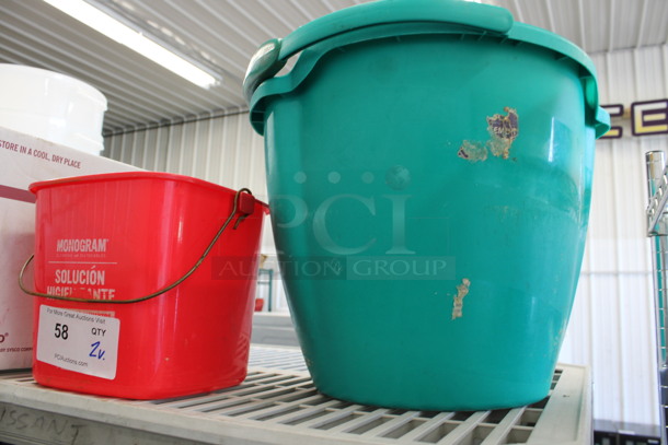 2 Poly Buckets; Red and Green. 8.5x8.5x7.5, 14x16x13. 2 Times Your Bid! - Image 3 of 3