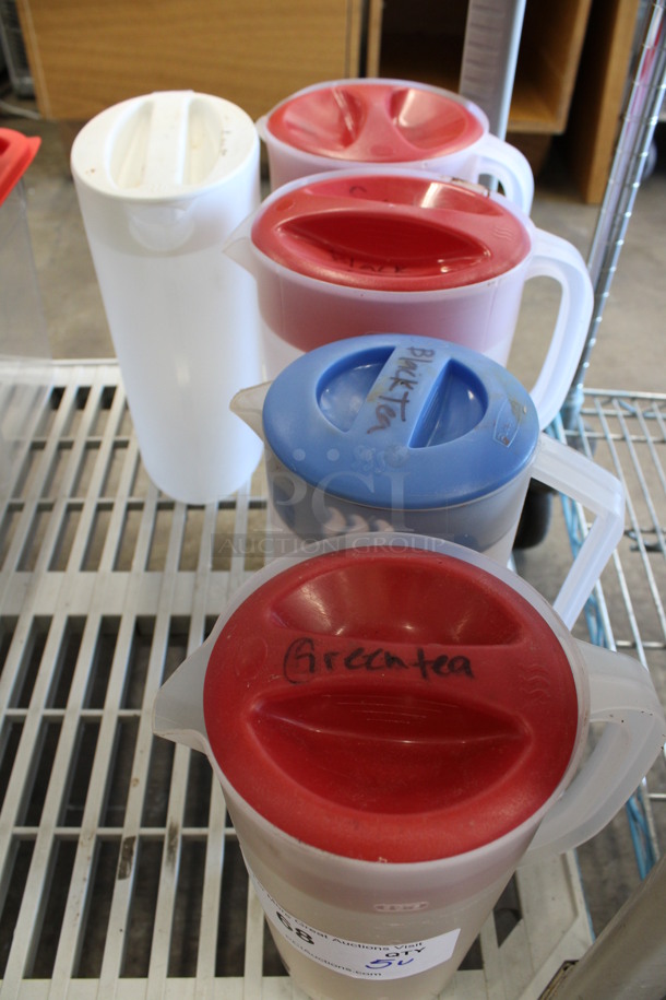5 Various Poly Pitchers w/ Lids. Includes 7.5x5.5x9. 5 Times Your Bid! - Image 2 of 3