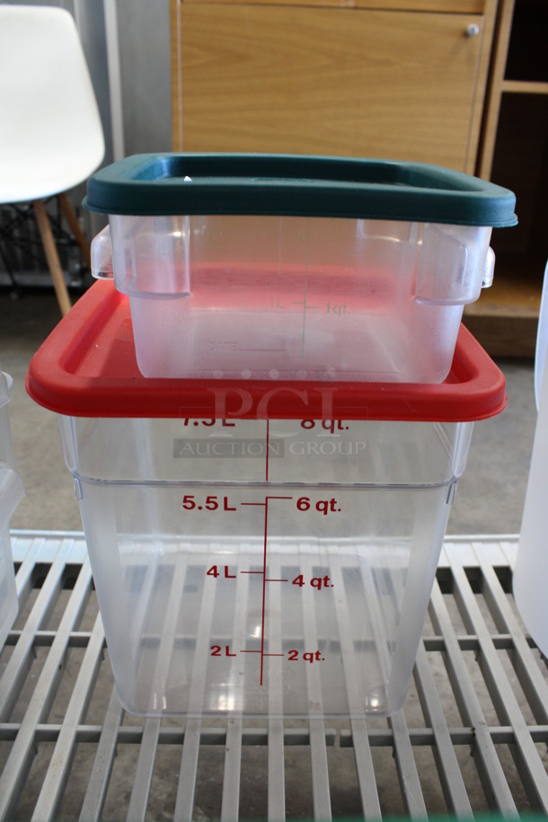 2 Various Poly Clear Containers w/ 2 Lids. 9x9x9, 7.5x7.5x4. 2 Times Your Bid!