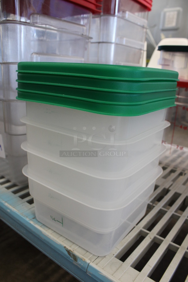 4 Poly Clear Containers w/ 4 Green Lids. 7.5x7.5x4. 4 Times Your Bid! - Image 2 of 3