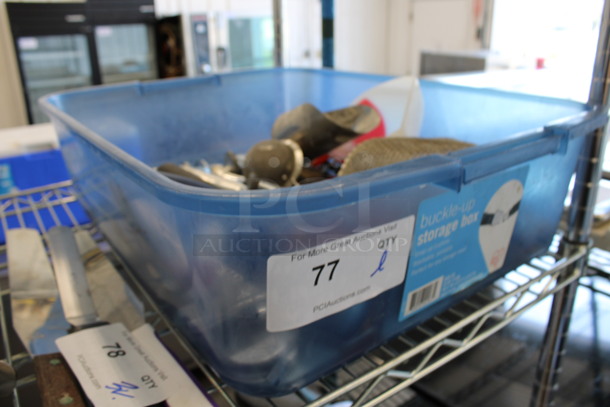 ALL ONE MONEY! Lot of Various Items Including Strainer and Can Openers in Blue Poly Bin! - Image 2 of 4