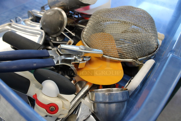 ALL ONE MONEY! Lot of Various Items Including Strainer and Can Openers in Blue Poly Bin! - Image 4 of 4
