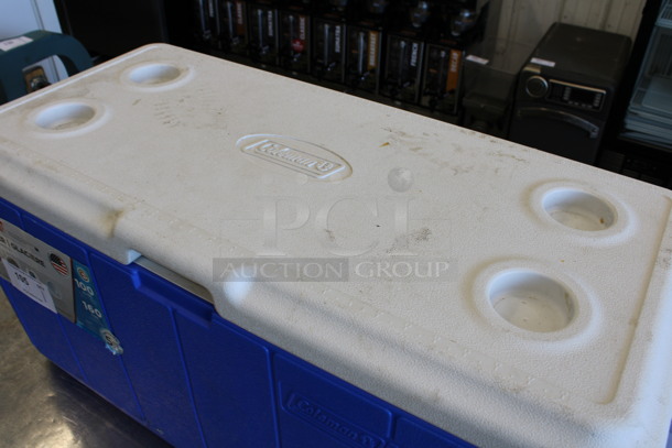 Coleman Blue and White Poly Portable Cooler w/ Handles. 35x16x17 - Image 3 of 6