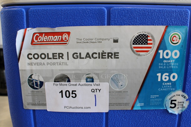 Coleman Blue and White Poly Portable Cooler w/ Handles. 35x16x17 - Image 5 of 6