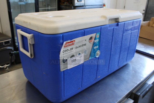 Coleman Blue and White Poly Portable Cooler w/ Handles. 35x16x17 - Image 6 of 6