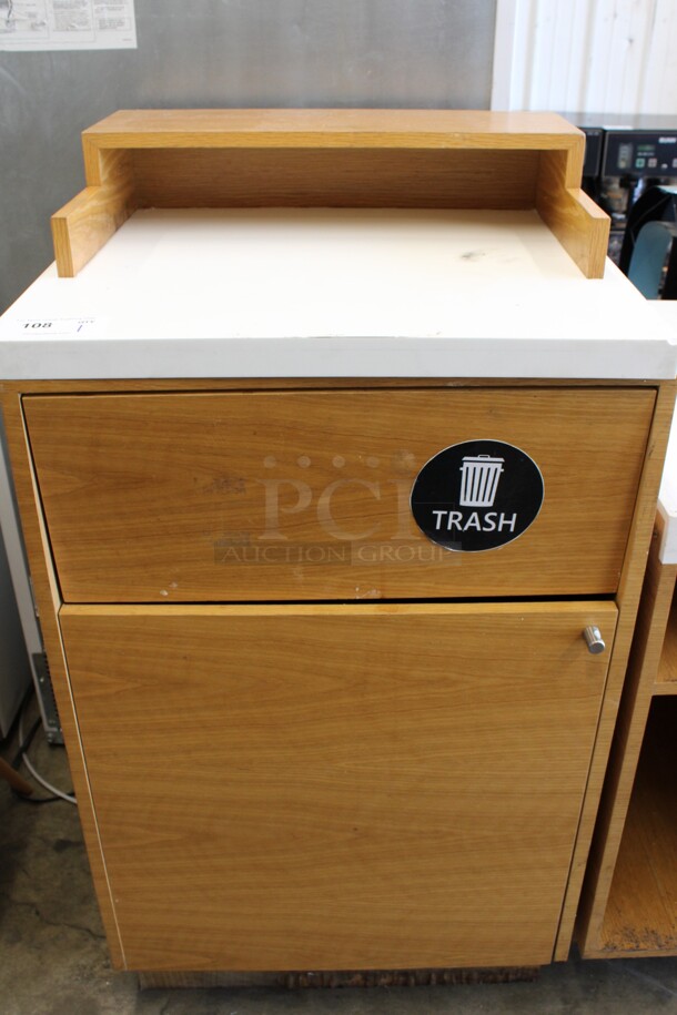 Wood Pattern Trash Can Shell w/ Trash Deposit Flap and Door. 25x22x47.5 - Image 1 of 6