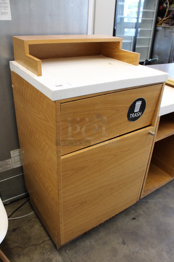 Wood Pattern Trash Can Shell w/ Trash Deposit Flap and Door. 25x22x47.5 - Image 5 of 6