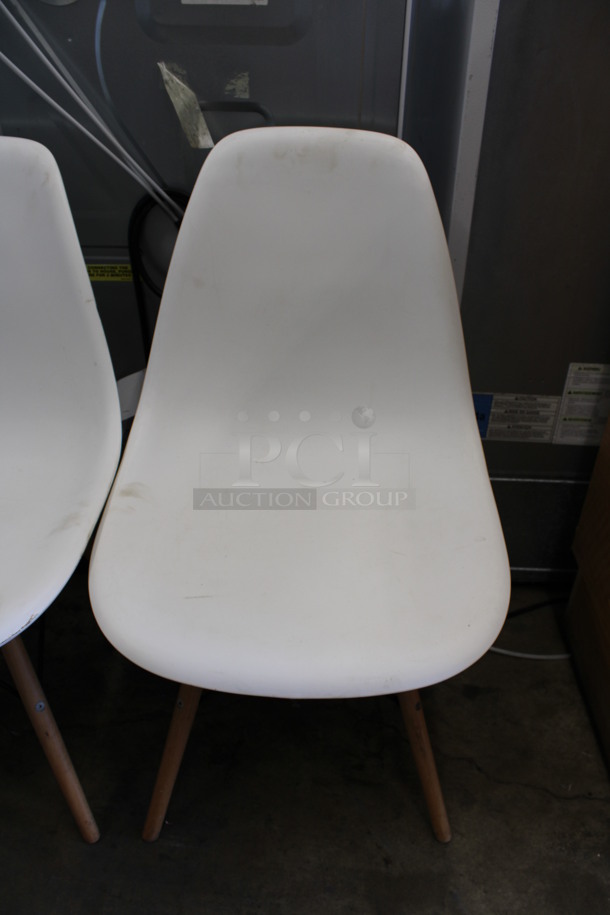 2 White Poly Dining Height Chairs on Wood Pattern Legs. 18x16x32. 2 Times Your Bid! - Image 2 of 4