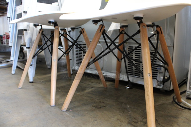 2 White Poly Dining Height Chairs on Wood Pattern Legs. 18x16x32. 2 Times Your Bid! - Image 4 of 4