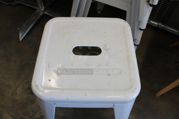 2 White Metal Tolix Stools. Stock Picture - Cosmetic Condition May Vary. 16x16x19. 2 Times Your Bid! - Image 3 of 4