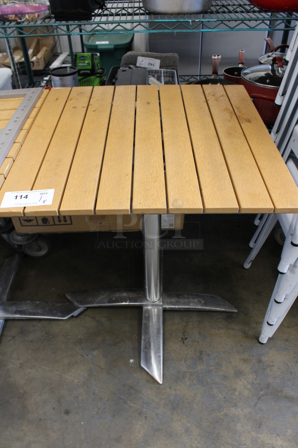 Wood Pattern Dining Table on Metal Table Base. Stock Picture - Cosmetic Condition May Vary. 24x24.5x30