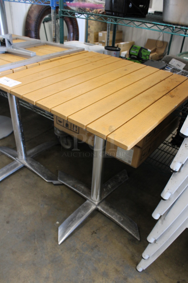 Wood Pattern Dining Table on Metal Table Base. Stock Picture - Cosmetic Condition May Vary. 24x24.5x30 - Image 4 of 5